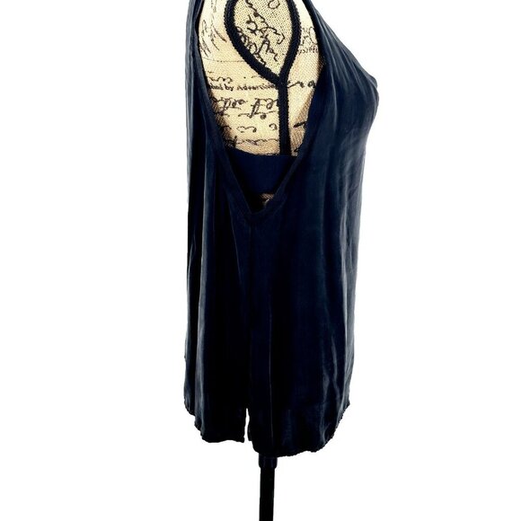 Theory Top Women's Large L Black Silk V-Neck Side Cut Out Sleeveless Blouse - Picture 3 of 16